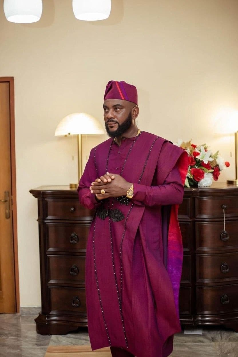 Royal Burgundy Agbada by Prince Orison