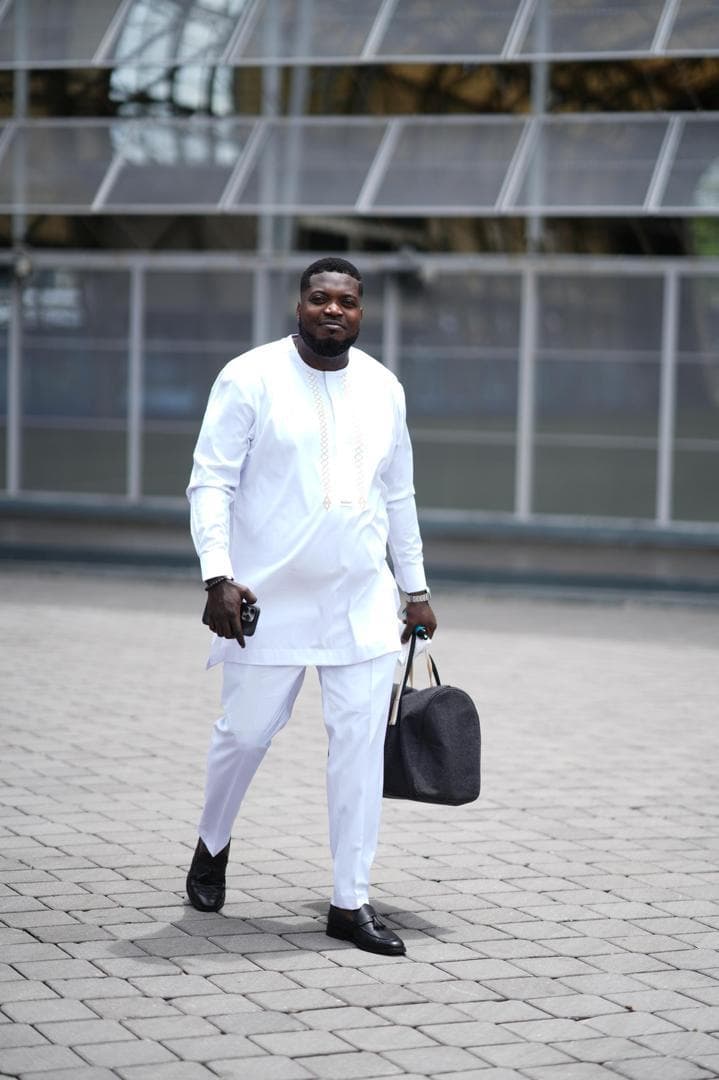 All-white kaftan set by Prince Orison