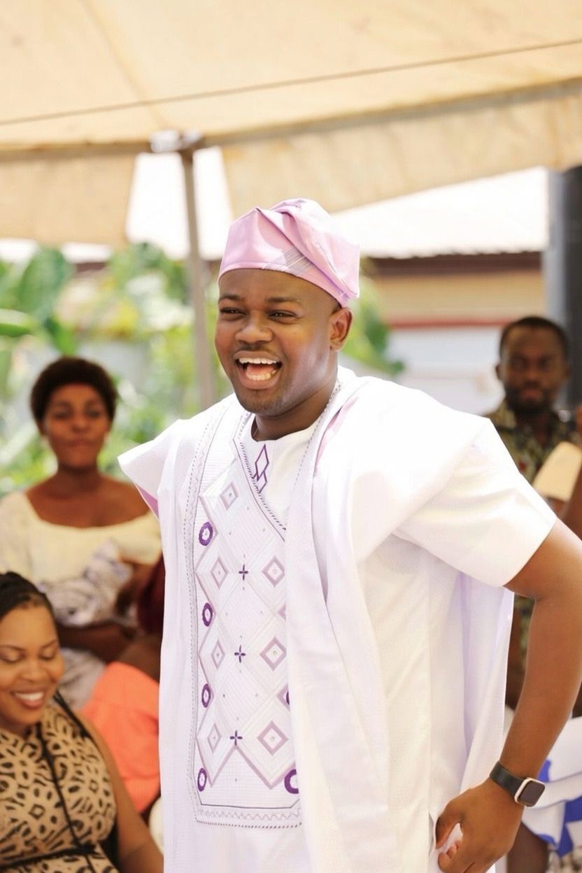 White Agbada with Purple Embroidery